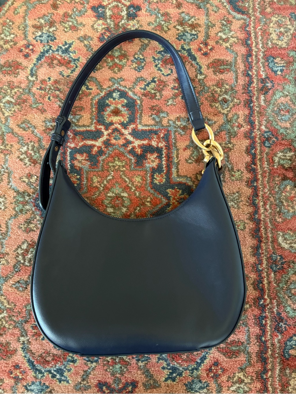 French Connection Navy Crescent Shoulder Bag with Gold Hardware - Picture 2 of 3